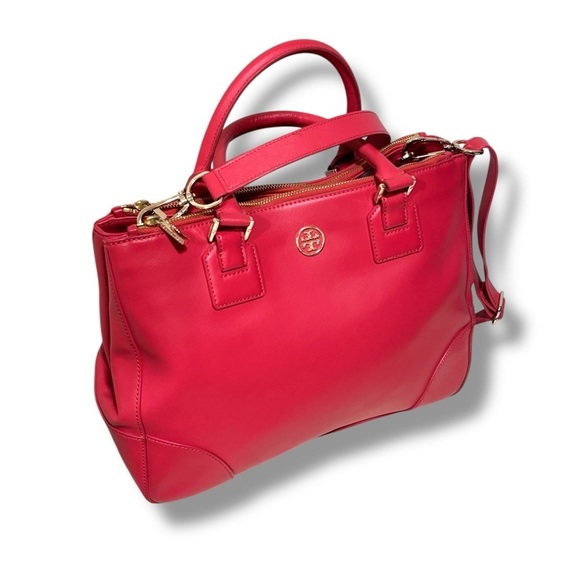 Tory Burch Robinson Double Zip Bag Saffiano Leather Crossbody Tote Poppy Red - Picture 2 of 11